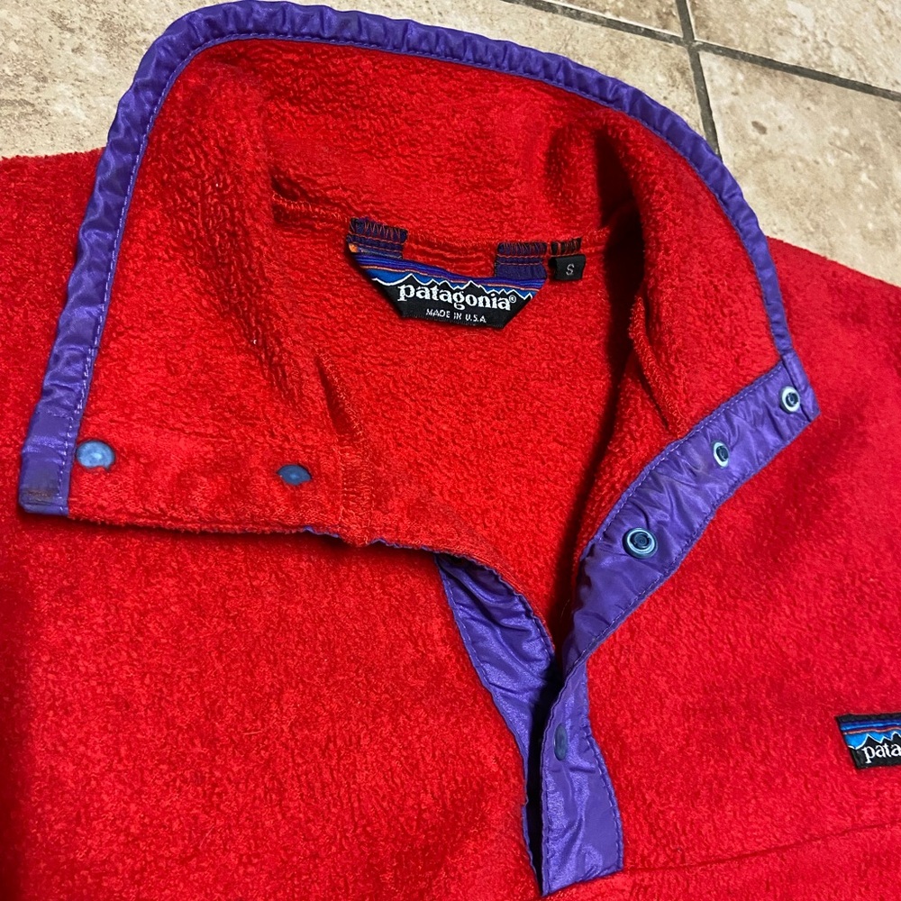 Patagonia Red Fleece Pullover with Purple Trim - Picture 3 of 3